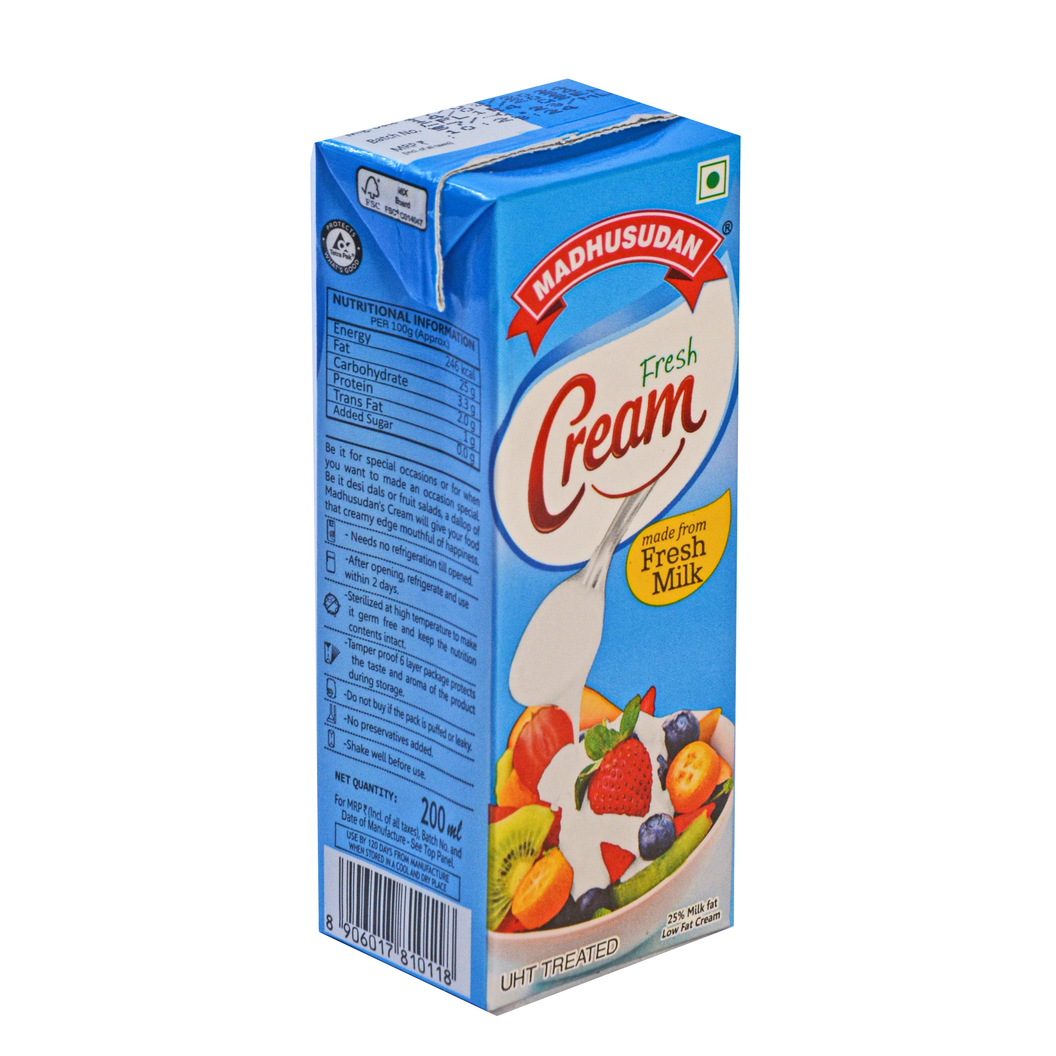 Madhusudan Fresh Cream 200 ml Tetra Pack
