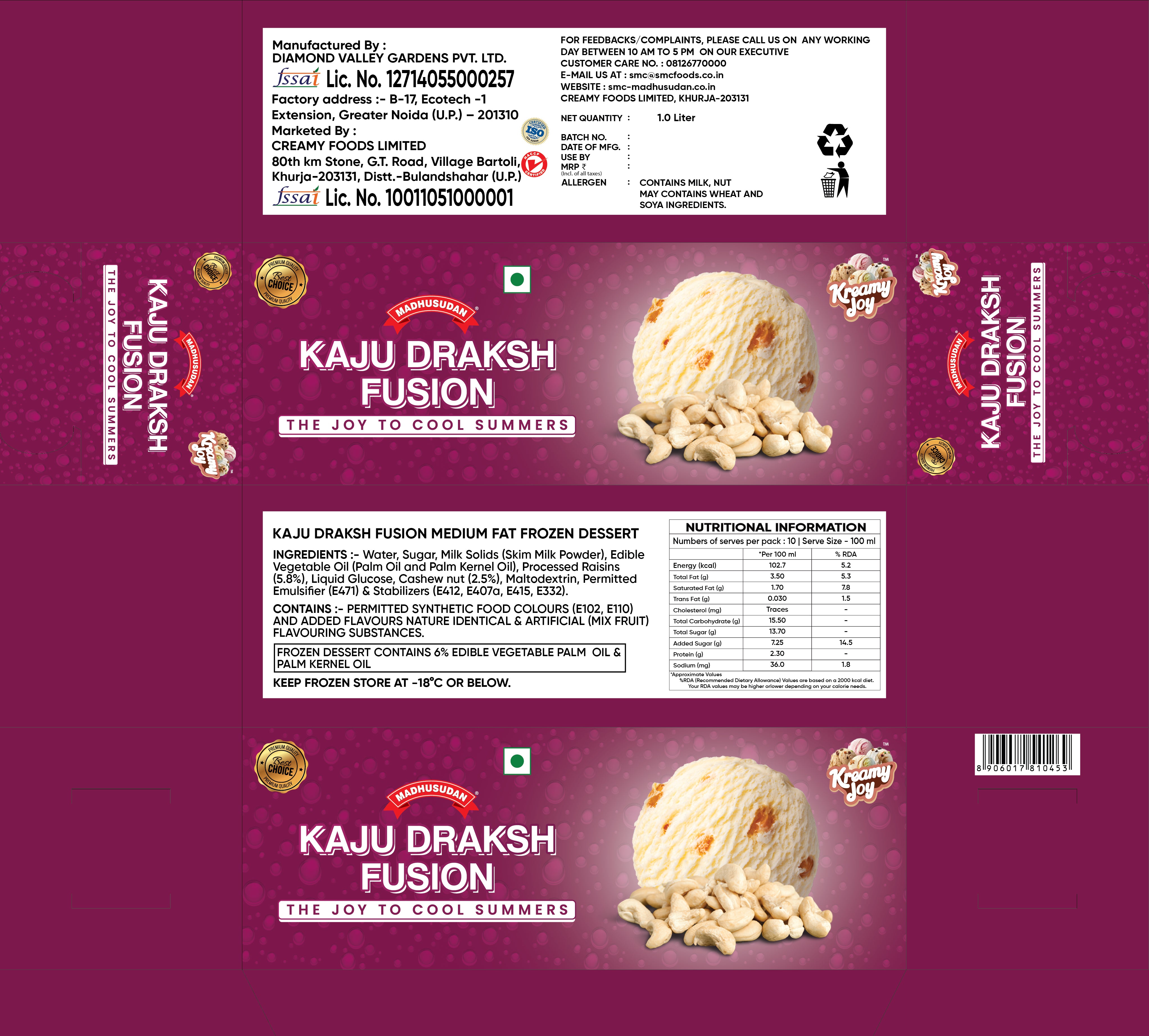 Madhusudan Kaju Draksh Fusion Frozen Dessert