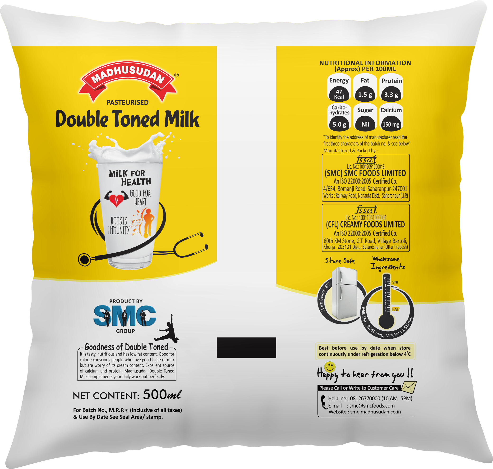 Madhusudan Double Toned Milk 500 ml Pack