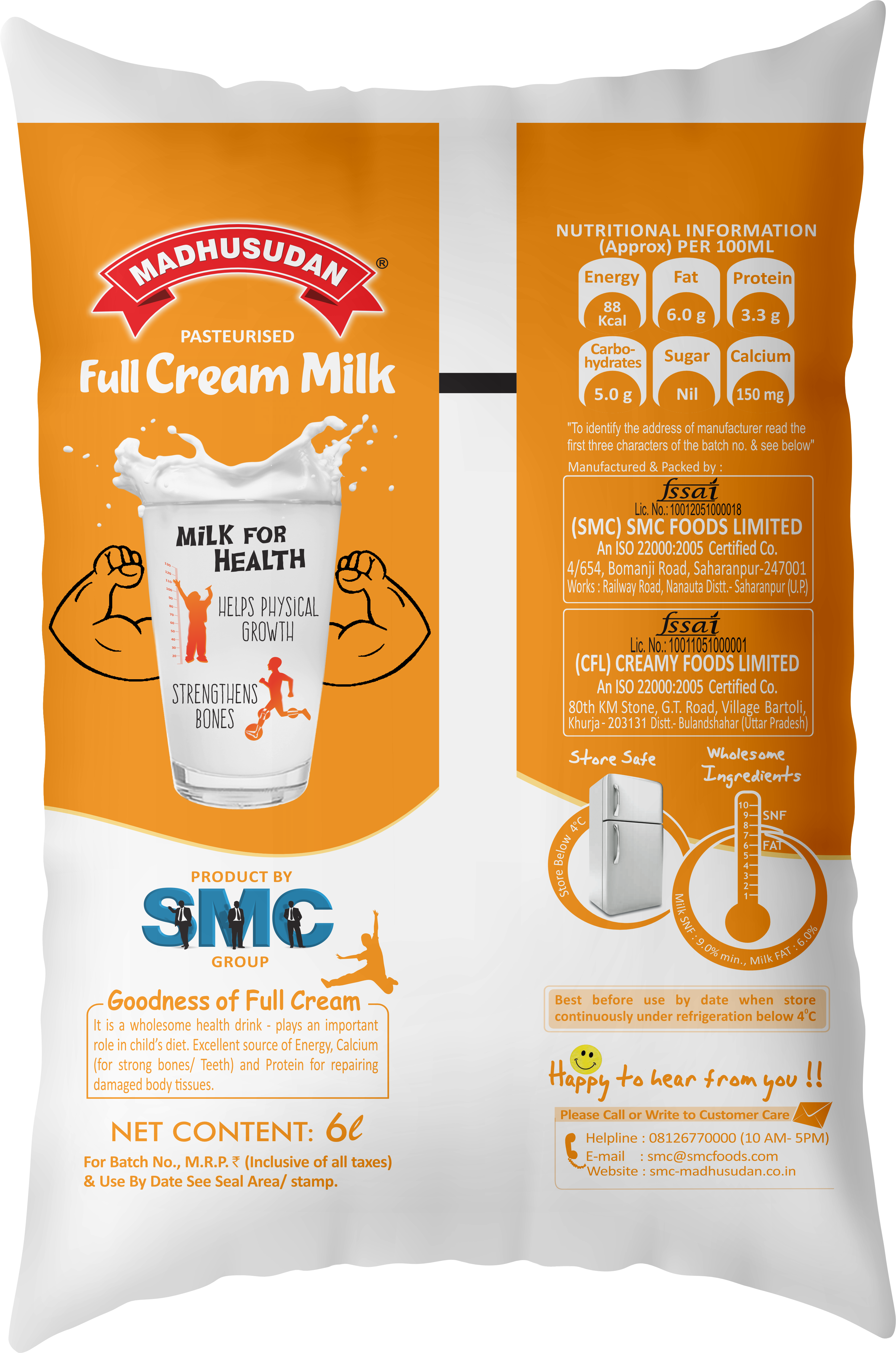 Madhusudan Full Cream Milk 6 ltr Pack