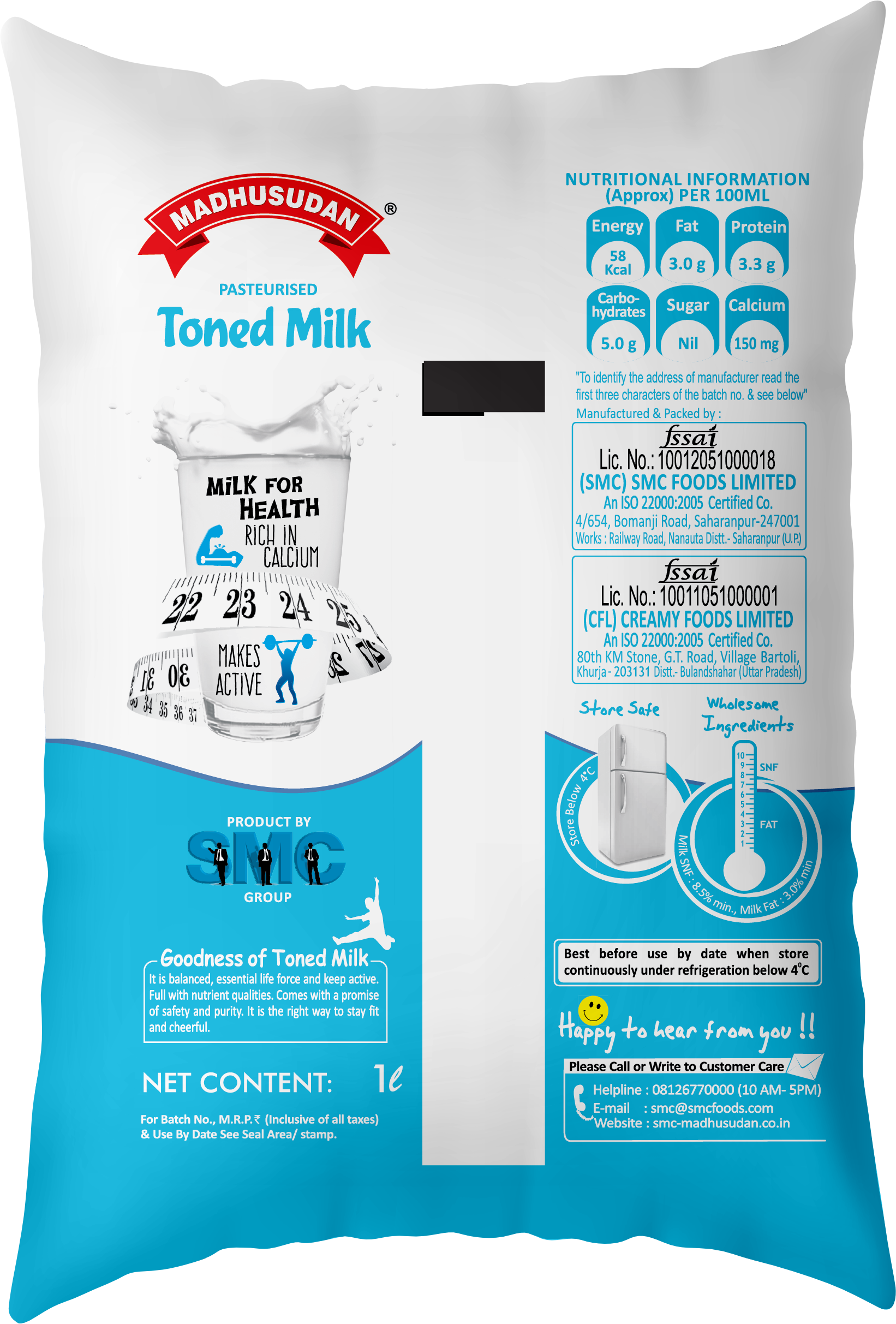 Madhusudan Toned Milk 1 ltr Pack